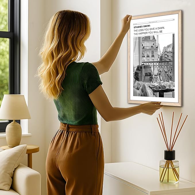 Vintage Black and White Newspaper Wall Art, Positive Headline Canvas Bedroom Wall Decor, Bathroom Print Poster Picture, Trendy Girly Apartment Dorm Room Decor Painting 16x24 inch Light Wood Framed
