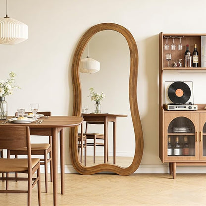 Irregular Floor Mirror, 67"x31.5" Large Wavy Mirrors with Triple Layer Solid Wood Frame, Premium Asymmetrical Full Length Mirror for Living Room Entryway Hallway Bedroom, Leaning/Hanging