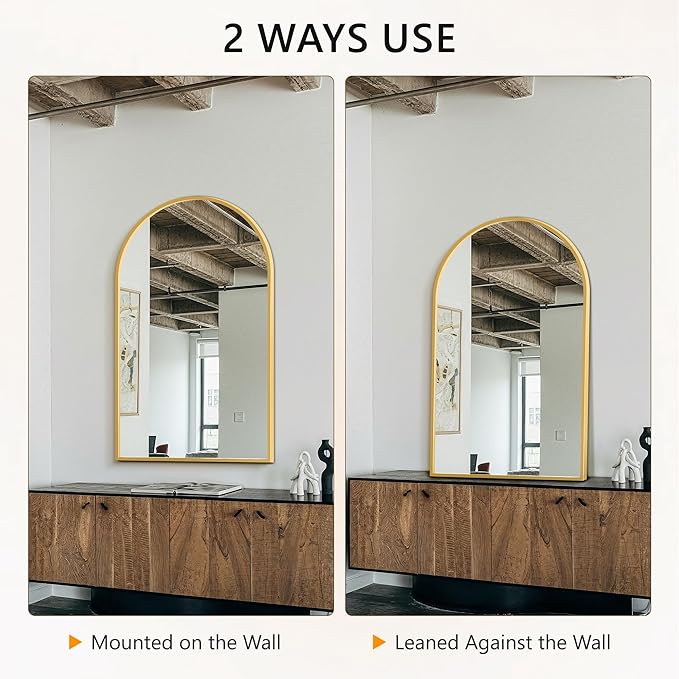 Arched Bathroom Mirror for Wall, 50" x 30" Gold Metal Frame Vanity Mirror, HD Glass Over Sink for Bathroom, Entryway, Bedroom
