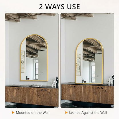 Arched Bathroom Mirror for Wall, 50" x 30" Gold Metal Frame Vanity Mirror, HD Glass Over Sink for Bathroom, Entryway, Bedroom