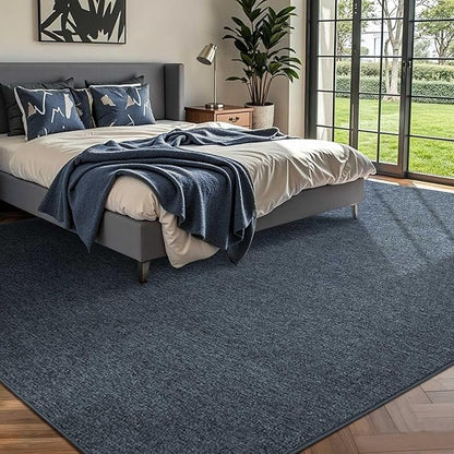 FinRèc Low Pile 6x9 Washable Area Rugs for Bedroom Living Room, Thin Rug Solid Color, Non-Slip Carpet Indoor for Home Decor (Grey Blue/White)