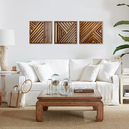 Musanpou Wooden Geometric Home Wall Decor Slatted Wood Design Wall Sculpture，Set of 3 Wood Wall Art decorate，Boho Bathroom Bedroom Living Room rustic Home Decoration