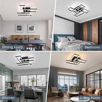 EIDISUNY Modern Led Ceiling Light for Living Room,Black Flush Mount Ceiling Lights with Remote Control&APP，3000-6500K Dimmable, 54W Acrylic Ceiling Lamp for Bedroom Kitchen Dining Room