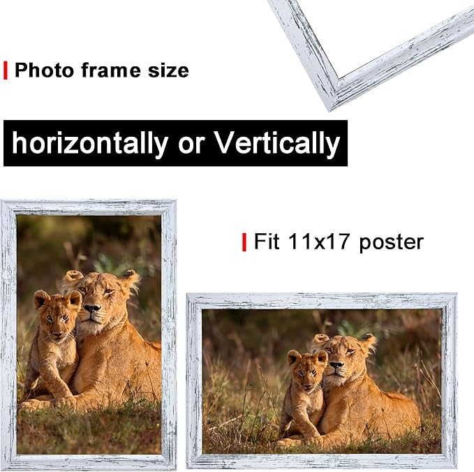 11x17 Picture frame set of 3,Woode frames Rustic White Wall Mounting Horizontally or Vertically, 11 by 17 Wall Gallery Poster Photo Frame with Shatter Resistant Plexiglass,best gift