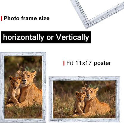 11x17 Picture frame set of 3,Woode frames Rustic White Wall Mounting Horizontally or Vertically, 11 by 17 Wall Gallery Poster Photo Frame with Shatter Resistant Plexiglass,best gift
