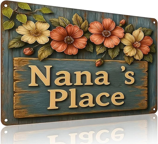 Funnysign Garden Gifts Nana's Place Vintage Gardening Tin Sign for Home Patio Garden Porch Greenhouse Yard Decor 8 X 12 Inch (3825)