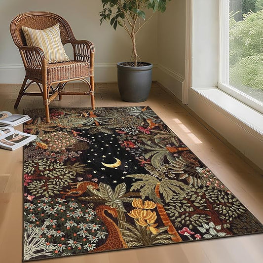 GarveeHome 3x5 Washable Area Rug for Bedroom, Jungle Animal Soft Tiger Rug Non Slip Low Pile Brown Carpet Stain Resistant Throw Rug for Bedside Kids Room Office Dining Room