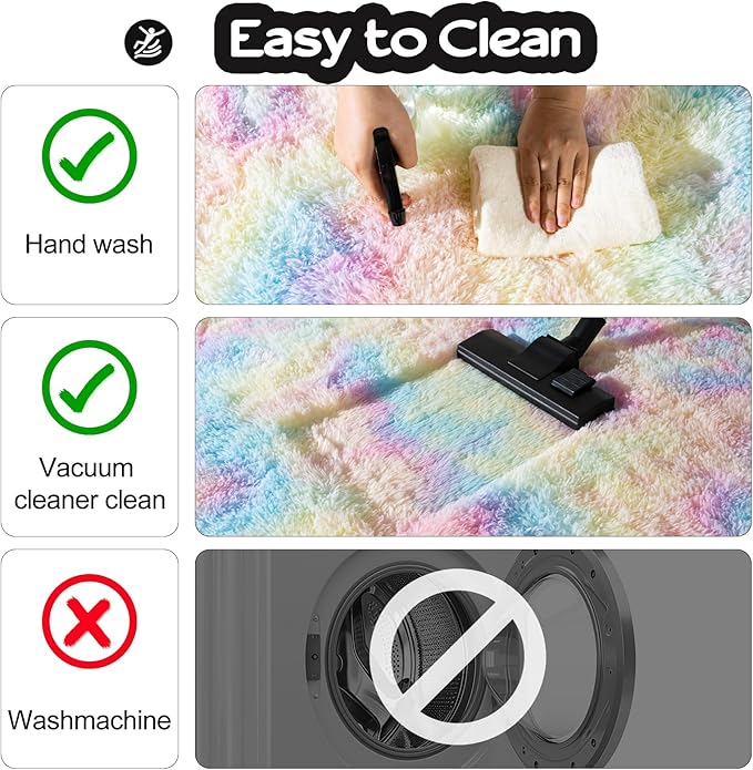 qulint 4x6 Area Rug for Bedroom, Fluffy Soft Colorful Girl Rug for Kids Room, Small Fuzzy Plush Nursery Rugs Shaggy Carpets for Living Room Dorm Classroom Home Decor (4ft x 6ft, Rainbow)