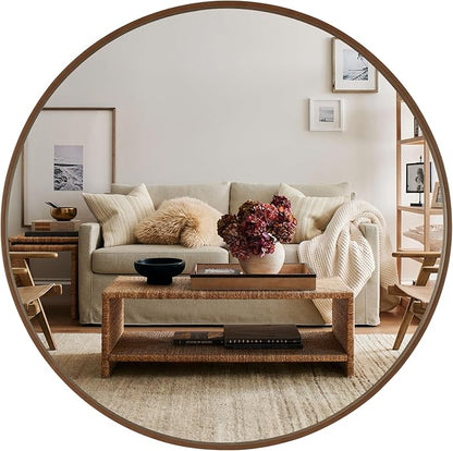 WallBeyond Round Wood Mirror, 40" Round Modern Decoration Large Circle Wall Mirror for Bathroom Living Room Bedroom Entryway, Walnut