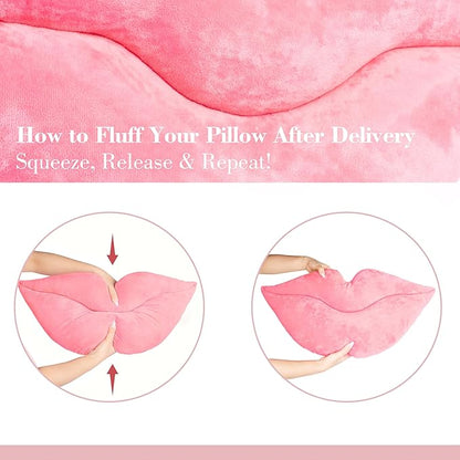 AELS 3D Large Lips Throw Pillows Smooth Soft Velvet Decorative Throw Pillows Love Pillows Cute Pillow 24 X 12 inches for Couch Sofa Bed Living Room Bedroom, Pastel Pink