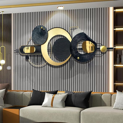 Large Modern Abstract Metal Wall Art, Black and Gold Geometric Circles Wall Decoration, Contemporary Home Decor,59 × 24 in Wall Art for Living Room/Dinning Room/Bedroom/Entryway/Kitchen/Office