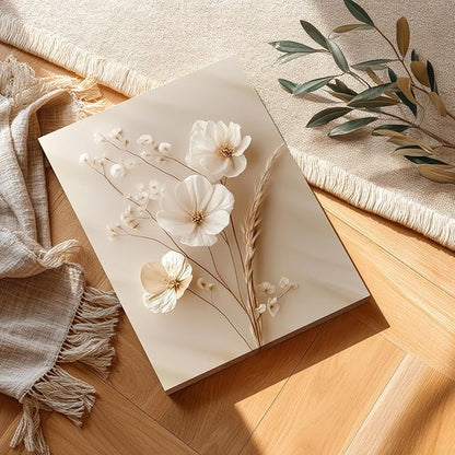 HLXRAE Minimalist Beige Floral Canvas Wall Art, Neutral Farmhouse Wall Decor, Framed Vintage Botanical Poster Prints, Modern Flower Aesthetic Pictures for Bathroom Living Room Bedroom 16"x24"x3