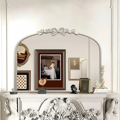 Besdomus Antique Arch Large Mirror: 32"x24" Champagne Silver Bow Antique Wall Mounted Mirror - Baroque Traditional Ornate for Living Room/Fireplace/Bathroom- Home Decor for Homemakers