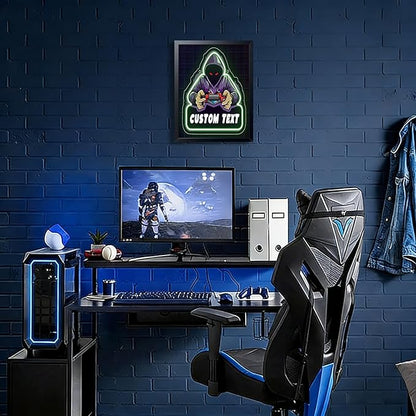 Boys Room Gamer Wall Decor, Cool Video Gamers Wall Art, Neon Hooded Gaming Controller Canvas Print Poster, Anime Gamer Posters for Boys Room Gaming Room Decor Oil Painting 8x10 Inch Framed