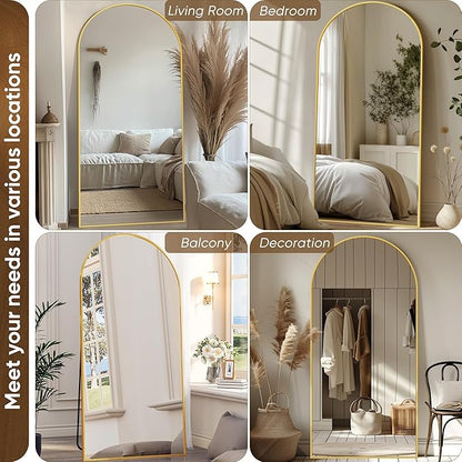 Antok Arched Full Length Mirror, 76"x34" Gold Metal Frame Floor Mirror for Bedroom Living Room, Freestanding/Wall Mount/Leaning