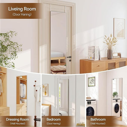 NARCISSUS 47x14 Mirror Door Hanging Full Length,Over Door or Wall Mounted Aluminum Alloy Frame Tempered Glass Rectangle Full Body Mirrors for Bedroom Dressing Living Room Bathroom 47 inch Silver