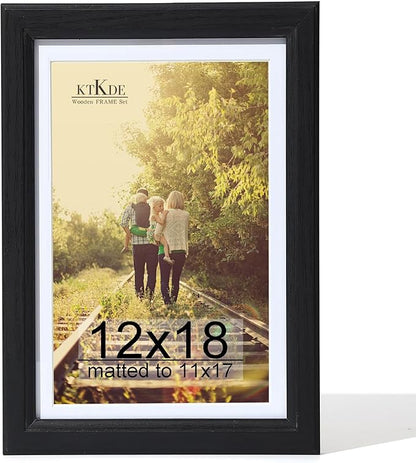 KTKDE 12x18 Picture Frame,Display Pictures 11x17 with Mat or 12x18 Without, Tempered Glass, 18 by 12 Wooden frame Black Wall Gallery Photo Frames Poster Frame best gift