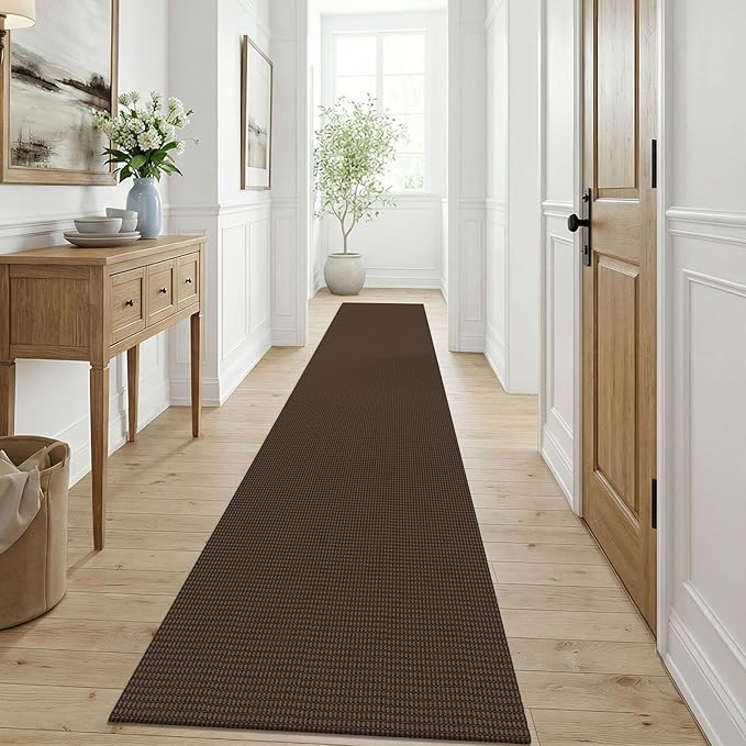 KOZYFLY Cotton Runners for Hallway 3x9, Wide Washable Runner Rug, Woven Non Slip Kitchen Runner, Braided Entryway Rug, Floor Carpet for Foyer, Bedroom, Hall, Brown/Dark Brown