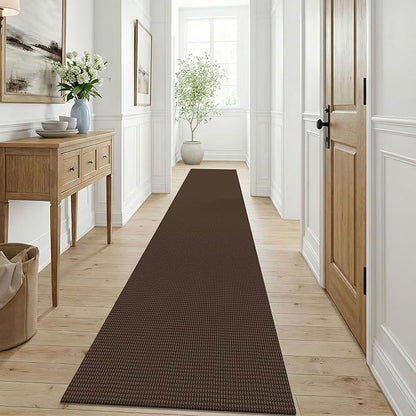 KOZYFLY Cotton Runners for Hallway 3x9, Wide Washable Runner Rug, Woven Non Slip Kitchen Runner, Braided Entryway Rug, Floor Carpet for Foyer, Bedroom, Hall, Brown/Dark Brown