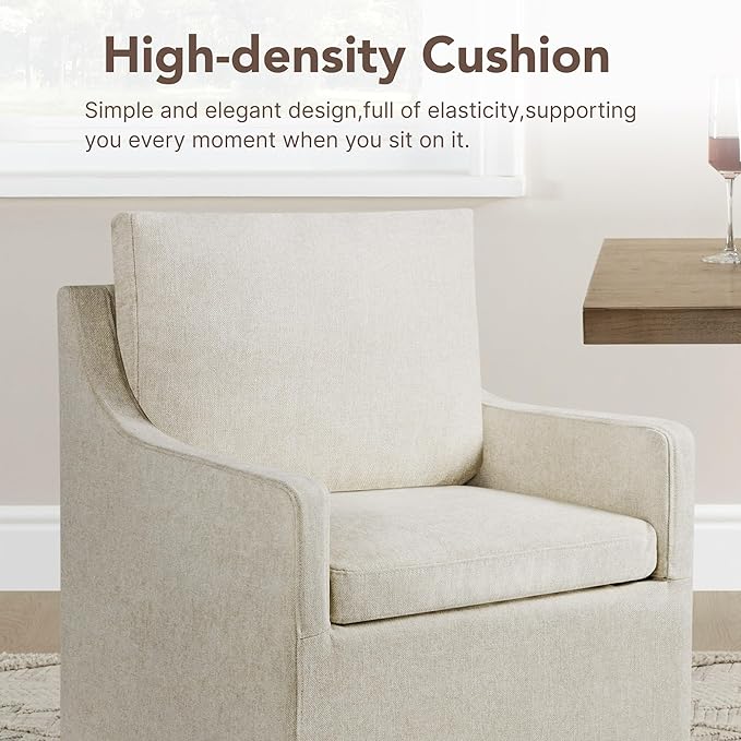 KISLOT Upholstered Dining Chairs Set of 2, Modern Dining Room Chairs with Casters & Washable Cover, Rolling Accent Chair with Hidden Storage for Kitchen, Farmhouse, Living Room, Beige, 2 Box