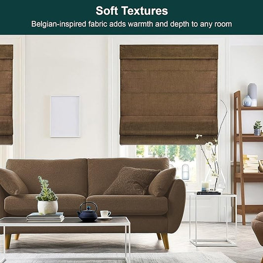 CHICOLOGY Cordless Roman Shade, Light Filtering Privacy Liner, Textured Belgian Chocolate Fabric, True-to-Size 34" W x 64" H, Inside/Outside/Ceiling Mount Window Treatment for Living Room Bedroom