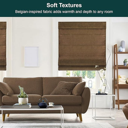 CHICOLOGY Cordless Roman Shade, Light Filtering Privacy Liner, Textured Belgian Chocolate Fabric, True-to-Size 29" W x 64" H, Inside/Outside/Ceiling Mount Window Treatment for Living Room Bedroom