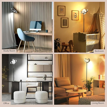 FIMEI Floor Lamp, 36W 2800LM Bright Modern Standing Lamp Rotatable for Multi-Angle Lighting, Eye-Protecting Dimmable, 3 Color Adjustable, Remote/Touch Control for Bedroom Office, Black