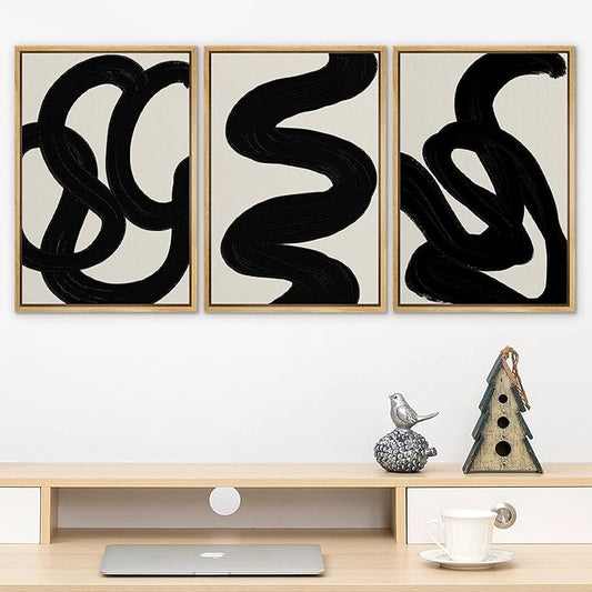 SIGNLEADER Framed Canvas Print Wall Art Set Duotone Minimal Dark Brush Stroke Landscape Abstract Shapes Illustrations Modern Art Boho Decorative for Living Room, Bedroom, Office - 16"x24"x3 NATURAL