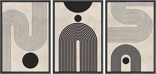 SIGNLEADER Framed Canvas Print Wall Art Set Duotone Geometric Black & White Polygons Abstract Modern Art Geometric Zen Mid-Century for Living Room, Bedroom, Office - 24"x36"x3 BLACK
