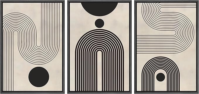 SIGNLEADER Framed Canvas Print Wall Art Set Duotone Geometric Black & White Polygons Abstract Modern Art Geometric Zen Mid-Century for Living Room, Bedroom, Office - 16"x24"x3 BLACK