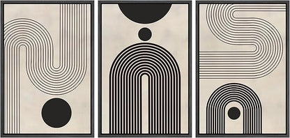 SIGNLEADER Framed Canvas Print Wall Art Set Duotone Geometric Black & White Polygons Abstract Modern Art Geometric Zen Mid-Century for Living Room, Bedroom, Office - 16"x24"x3 BLACK