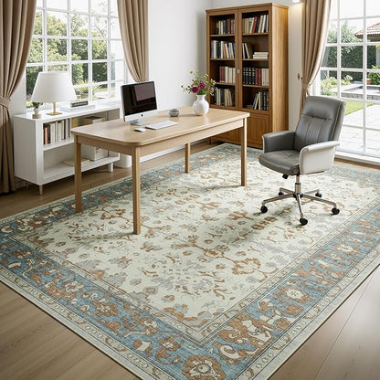 Lessymo Washable Area Rug for Living Room,8x10 Large Rugs with Non-Slip Backing,Soft Boho Carpets for Bedroom Dining Room Nursery Home Office,Light Brow