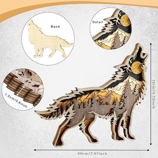 Honoson Forest Animal Rustic Wall Art Decor Wooden Farmhouse Wall Decoration Wooden Animal Decor Wood Forest and Mountain Ornaments for Cabin Bedroom Living Room Decor(Brown,Wolf Style)