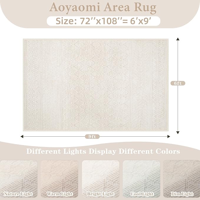 Area Rug for Living Room 6x9: Large Washable Boho Moroccan Rugs Geometric Neutral Rug, Non-Slip Foldable Morden Farmhouse Indoor Floor Carpet for Bedroom Dining Table Home(Modern Beige,6'x9')