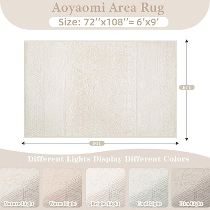 Area Rug for Living Room 6x9: Large Washable Boho Moroccan Rugs Geometric Neutral Rug, Non-Slip Foldable Morden Farmhouse Indoor Floor Carpet for Bedroom Dining Table Home(Modern Beige,6'x9')