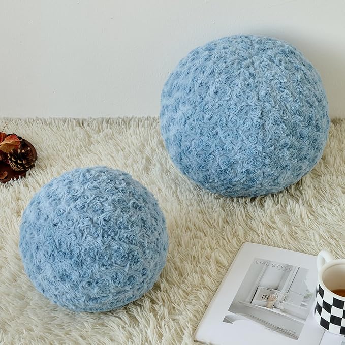 Ball Pillow, Decorative Round Pillow for Couch n, Circle Throw Pillows, Perfect Ball Pillows for Couch, Stylish Decorative Pillows, Versatile Round Throw Pillow (Grey Blue, Medium-11.8 Inches)