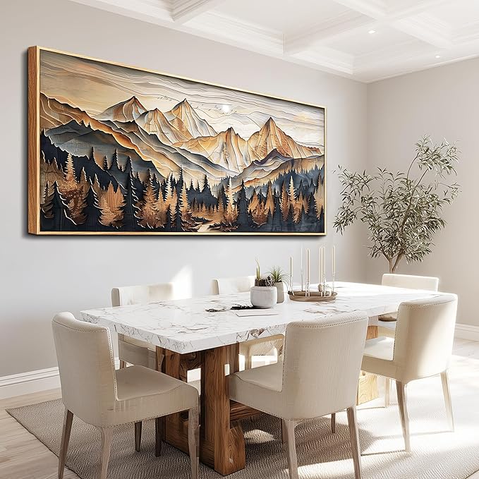 Wood Farmed Canvas Wall Art For Living Room Large Wall Decor For Office Bedroom Decorations Mountain Landscape Pictures Abstract Painting Artwork Room Wall Mural Aesthetic Home Decor 32x72 In