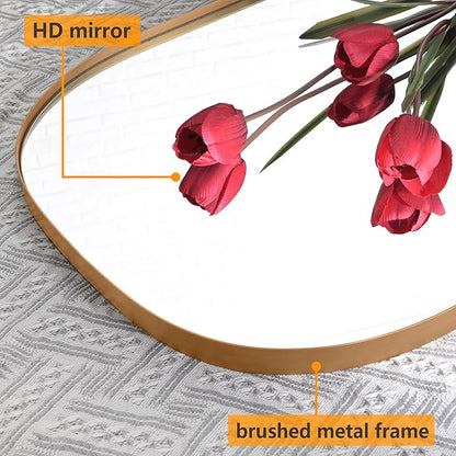 Wall Mirror Decorative Metal Gold Wall-Mounted Mirrors, 47"x18" Oval Tall Mirror for Wall, Full Length Mirrors, Large Bathroom Vanity Mirror Iron Brushed Gold Frame