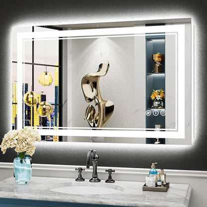 40x24 LED Bathroom Mirror with Lights, Backlit and Front Lit Anti-Fog Lighted Vanity Mirrors for Bathroom Wall, Dimmable, 3-Color Light, Memory, Shatter-Proof, HD Tempered Glass, CRI＞90