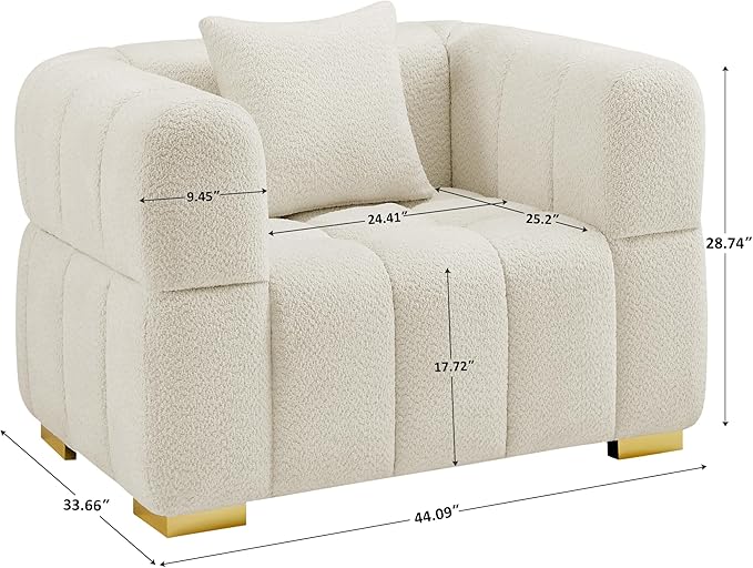 VANOMi 44.09”Oversized Accent Chair, Boucle Armchair with Deep Seat, Comfy Reading Chair for Living Room, Bedroom, Office, Apartment, White (1 Piece)