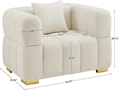 VANOMi 44.09”Oversized Accent Chair, Boucle Armchair with Deep Seat, Comfy Reading Chair for Living Room, Bedroom, Office, Apartment, White (1 Piece)