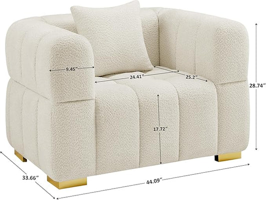 VANOMi Oversized Accent Chairs Set of 2, Boucle Arm Chair with Deep Seat, Oversized Comfy Reading Chair for Living Room, Bedroom, Office, Apartment，White (2 Piece)