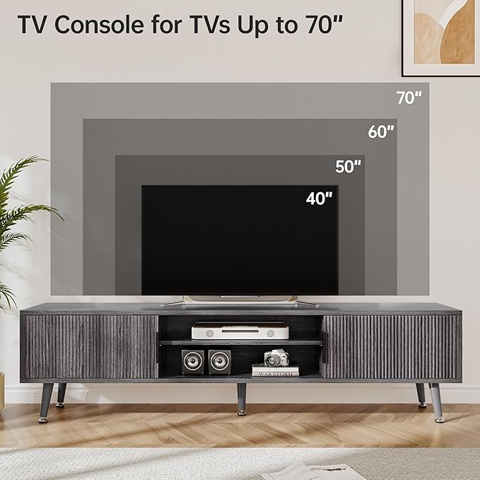 Airynee Mid Century TV Stand, Modern TV Console for TVs up to 70 Inches, Entertainment Center with Storage, TV and Media Consol, 62 Inch (Gray)