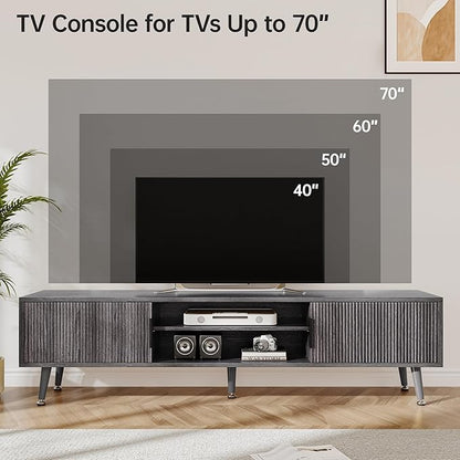 Airynee Mid Century TV Stand, Modern TV Console for TVs up to 70 Inches, Entertainment Center with Storage, TV and Media Consol, 62 Inch (Gray)