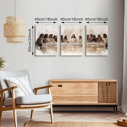 WENGTIAO 3Pcs Christian Wall Art Prints Jesus Last Supper Canvas Painting Poster Religious Scripture Pictures Bible Renaissance Easter Artwork For Dining Room Living Room Church 16x24 inch