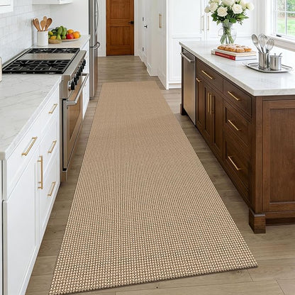 KOZYFLY Boho Runners for Hallways 3x10 ft Washable Kitchen Runner Non Slip Rubber Backed Hallway Rugs Cotton Entryway Runner Rug for Indoor Hall, Backdoor, Kitchen, Orange Beige/Tan/Brown