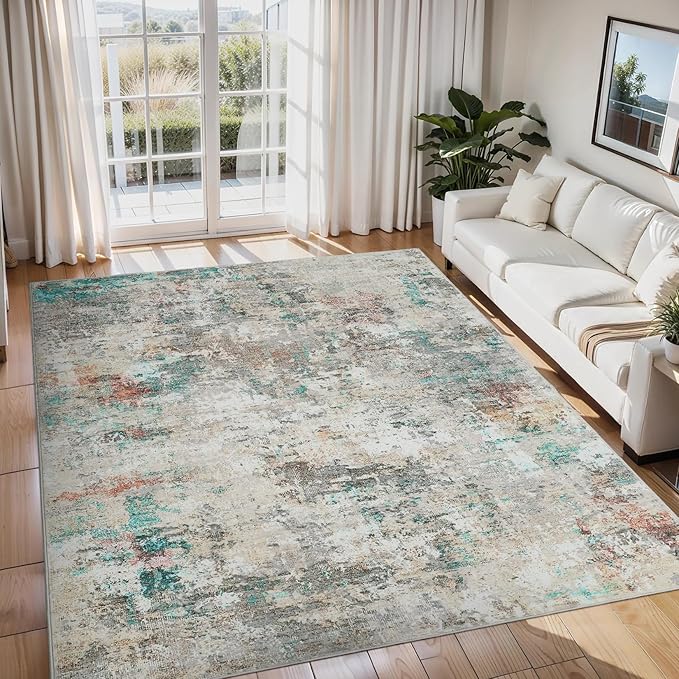 ROYHOME Modern Abstract Area Rug 10x13 Non Slip Non Shedding Rug Low Pile Stain Resistant for Bedroom Living Room,Colorful