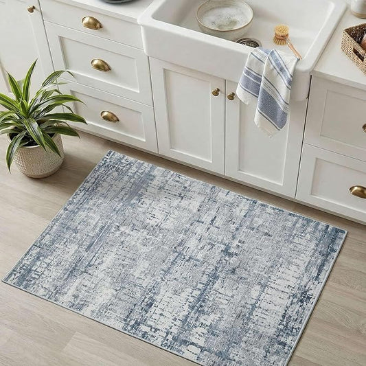 Rugxara 2x3 Entryway Rug,Door Mat Indoor Entrance, Washable Non Slip Kitchen Bathroom Rugs, Ultra-Thin Throw Small Rug for Front Door, Blue Grey