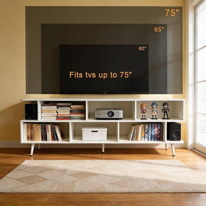 Lightdot 65 Inch TV Stand for 75 Inch TVs, Modern Entertainment Center with Power Outlets, Open Storage Shelf Media Console, Accent Sofa Table for Living Room Bedroom Apartment Dorm Home Office, White
