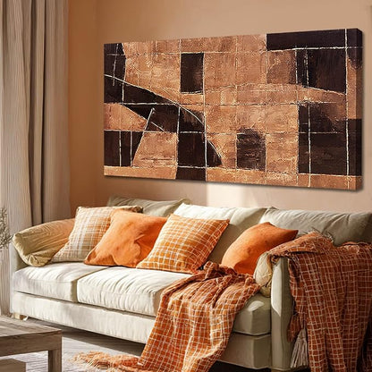 LEVERUP Large Abstract Wall Art Geometric Block Wall Artwork Black and Gold Wall Decor for Living Room Bedroom Office 29×58 Inch Textured Hallway Decorations